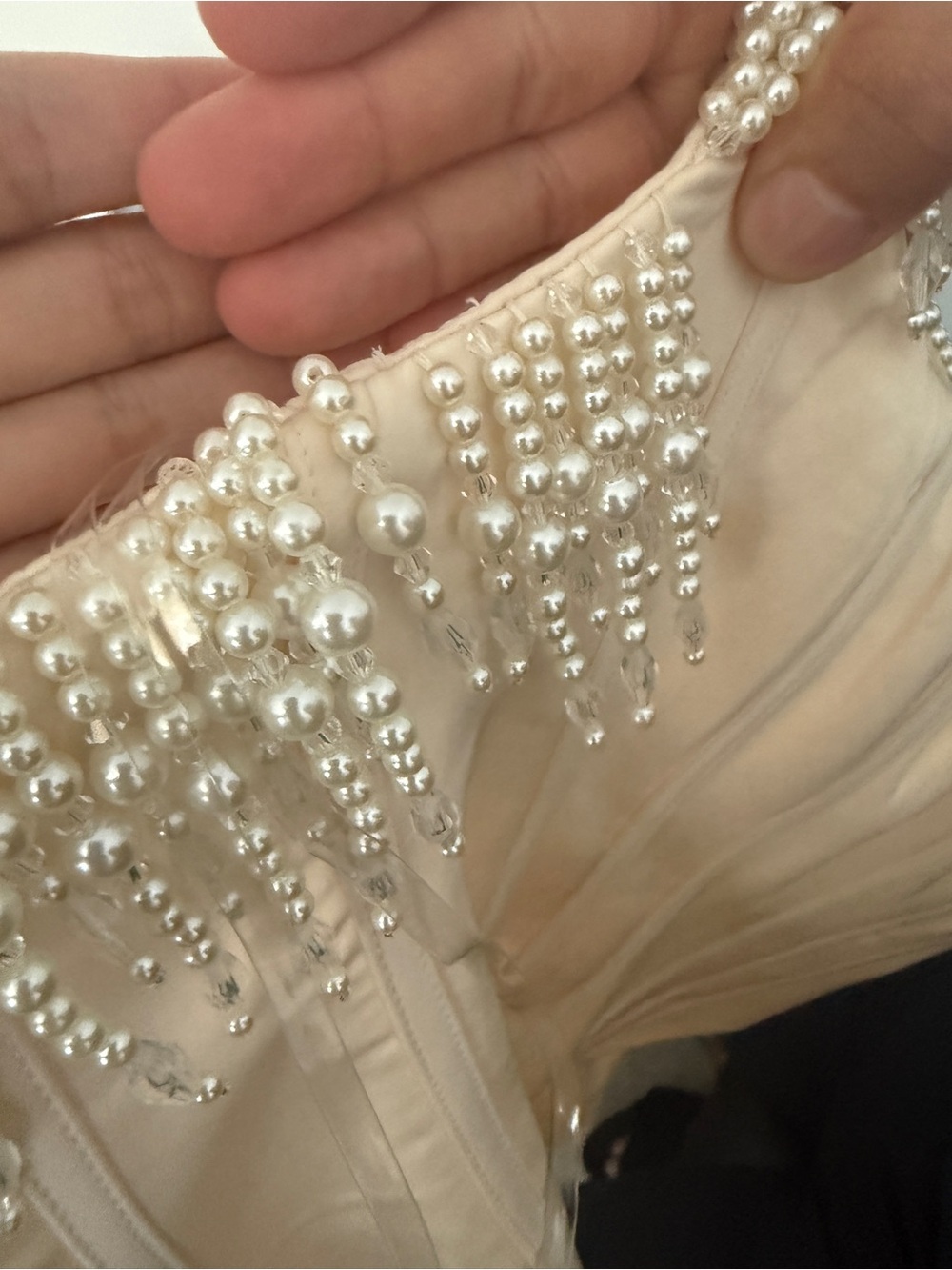 House of CB Ivory Strapless Pearl-Trim Midi Dress - Picture 6 of 7